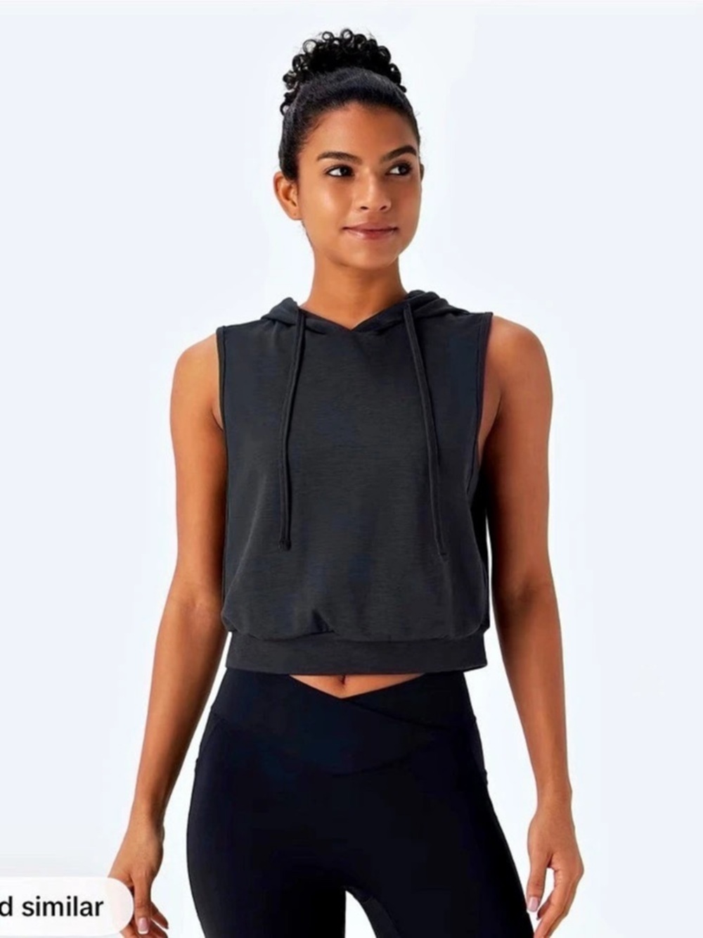 Halara Hooded Drawstring Sleeveless Cropped tank - black